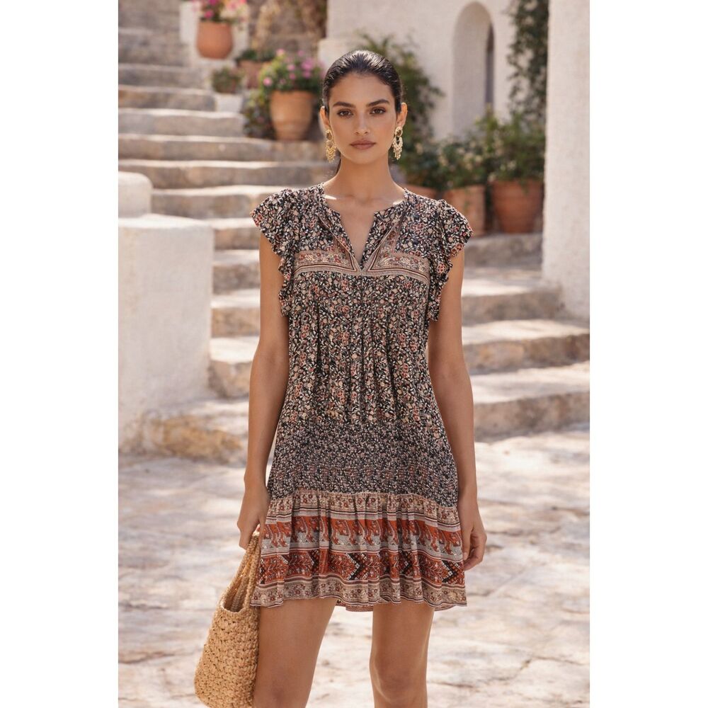 ULLA JOHNSON Simone Floral Silk Cap Sleeve Blouson Midi Dress  Women's Size 0